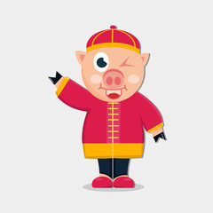 pig say hi wearing traditional Chinese costume cheongsam vector illustration