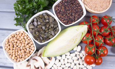 Food ingredients containing a large amount of zinc. Healthy diet.