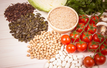 Food ingredients containing a large amount of zinc. Healthy diet.