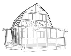 House sketch. Vector rendering of 3d