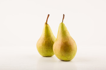 Pear, Two Pears isolated on white background with reflections, copy space.