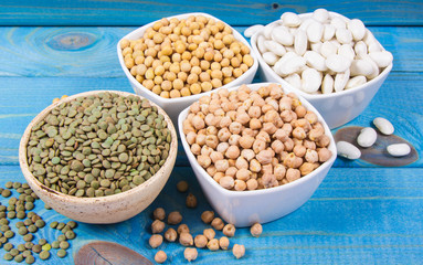 Fototapeta premium Vegetable protein, legume seeds. Conception of healthy eating.