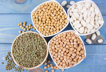 Vegetable protein, legume seeds. Conception of healthy eating.