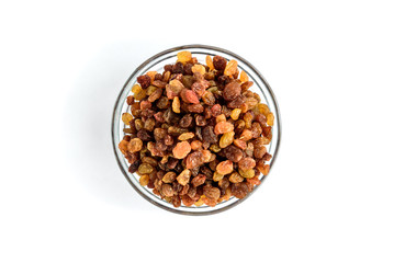 Raisins isolated on white background.
