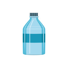 Vector plastic bottle icon. Blue clean container for bottled mineral water. Fresh drink empty bottle packaging. Freshness and healthy lifestyle symbol. Isolated illustration