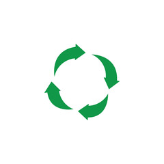 Vector green arrows recycle icon. Zerowaste concept symbol. Environment and ecology care, responsibility concept. Save the earth, reusable product emblem. Isolated illustration