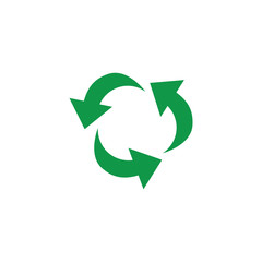 Vector green arrows recycle icon. Zerowaste concept symbol. Environment and ecology care, responsibility concept. Save the earth, reusable product emblem. Isolated illustration