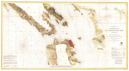 1856, U.S. Coast Survey Map of San Francisco Bay and City