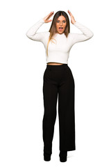 Fototapeta premium Full body of Pretty woman with glasses with surprise and shocked facial expression