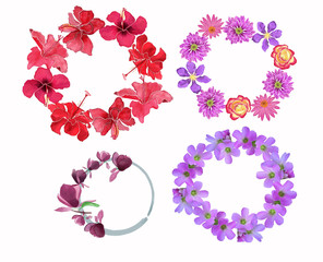 Hand-drawn Watercolor beautiful wreath with flowers blossom in white background.