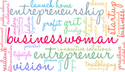 Businesswoman Word Cloud on a white background. 
