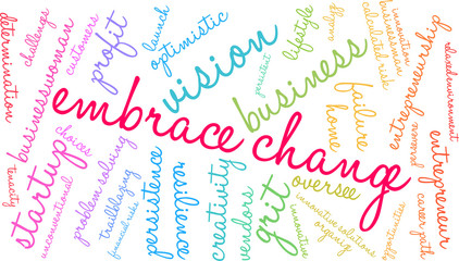 Embrace Change in Business Word Cloud on a white background. 