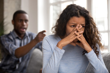 Upset abused african wife tired of fighting ignoring controlling despot husband feeling frustrated...
