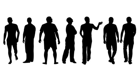 Silhouettes of men in different poses, vector.
