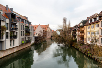Fototapeta na wymiar Germany, riverside of Pegnitz river in Nuremberg town