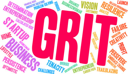 Grit in Business Word Cloud on a white background. 