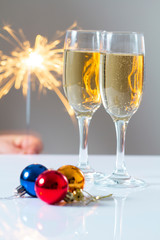 New year composition with champagne and space for text