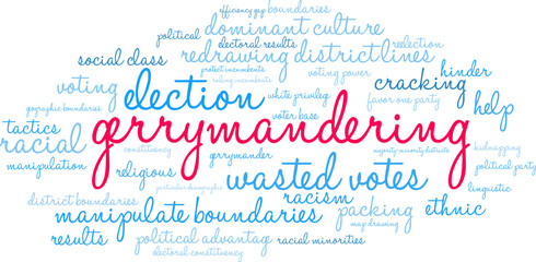 Gerrymandering Word Cloud on a white background. 