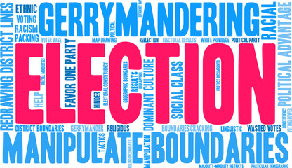 Obraz premium Election with Gerrymandering Word Cloud on a white background. 