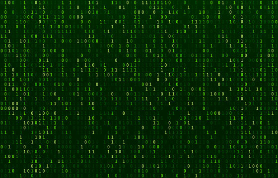 Matrix code stream. Green data codes screen, binary numbers flow and computer encryption row screens abstract vector background