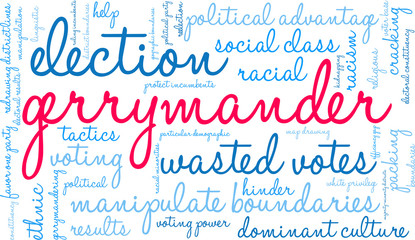 Gerrymander Word Cloud on a white background. 