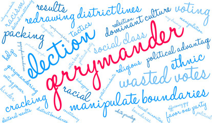 Gerrymander Word Cloud on a white background. 