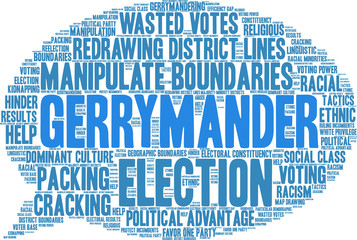 Gerrymander Word Cloud on a white background. 