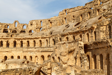 EL DJEM / TUNISIA - JUNE 2015: Ruins of the ancient Thysdrus town, modern El Djem, Tunisia