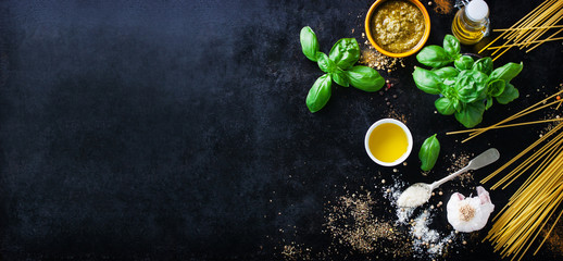 Food background with ingredients for pesto