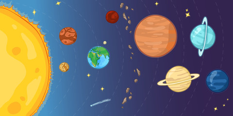 Vector Color Cartoon Illustration - Solar System with Sun and all Planets © nikiteev