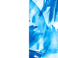Watercolor blue background, blot, blob, splash of blue paint on white background. Watercolor blue spot, abstraction. Abstract art illustration, scenic background. watercolor background, shades.