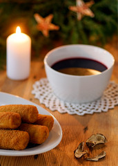 Polish Christmas red borscht with mushroom and cabbage croquets © mbt_studio