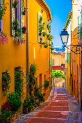 Old town architecture of Menton on French Riviera - obrazy, fototapety, plakaty