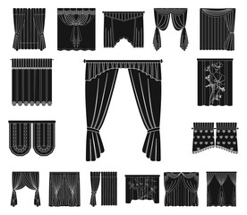 Different kinds of curtains black icons in set collection for design. Curtains and lambrequins vector symbol stock web illustration.