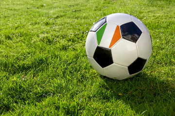 Football on a grass pitch with Republic of Ireland Flag