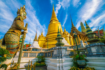 Golden pagoda in Wat phra kaew tourism landmark sightseeing of Bangkok