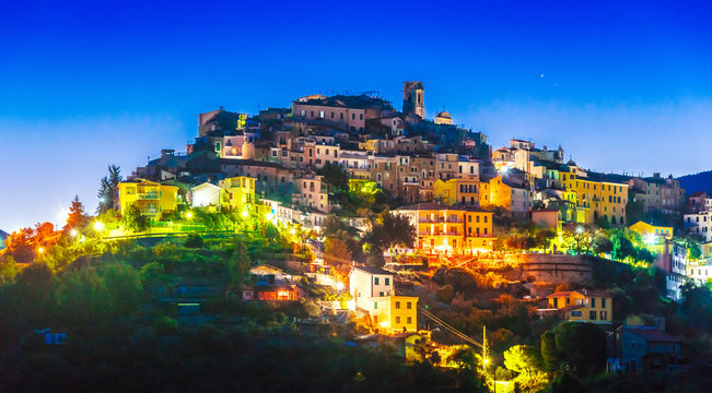 View of Perinaldo in the Province of Imperia, Liguria, Italy