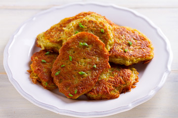 Potato pancakes. Vegetable fritters, latkes, draniki - popular dish in many countries
