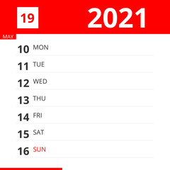 Calendar planner for Week 19 in 2021, ends May 16, 2021 .