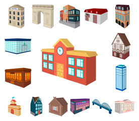 Building and architecture cartoon icons in set collection for design.The building and dwelling vector isometric symbol stock web illustration.