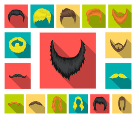 Mustache and beard, hairstyles flat icons in set collection for design. Stylish haircut vector symbol stock web illustration.