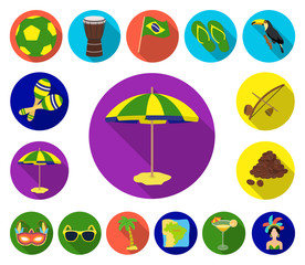 Country Brazil flat icons in set collection for design. Travel and attractions Brazil vector symbol stock web illustration.