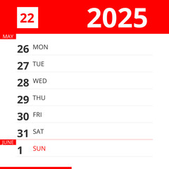 Calendar planner for Week 22 in 2025, ends June 1, 2025 .