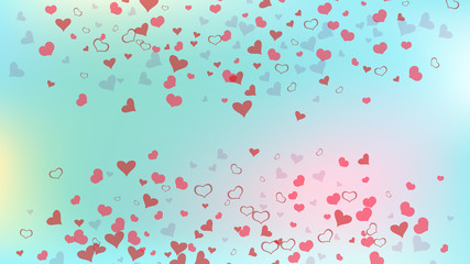 Red hearts of confetti are falling. The idea of wallpaper design, textiles, packaging, printing, holiday invitation for Valentine's Day. Light background. Red on Gradient fond Vector.