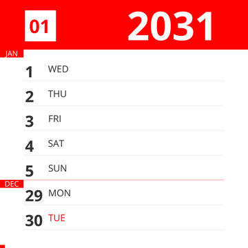 Calendar planner for Week 01 in 2031, ends December 31, 2031 .