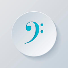 Bass Clef icon. Cut circle with gray and blue layers. Paper styl
