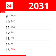 Calendar planner for Week 24 in 2031, ends June 15, 2031 .