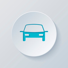 car icon. Cut circle with gray and blue layers. Paper style