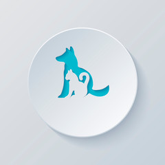 cat and dog icon. Cut circle with gray and blue layers. Paper st