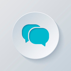 chat icon. Cut circle with gray and blue layers. Paper style